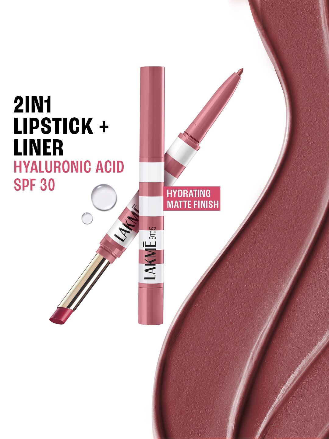Lakme 9to5 Hya Beach Edit SPF 30 Matte Lipstick + Liner Duo 2+0.2g - Mocha Tide-picture-40