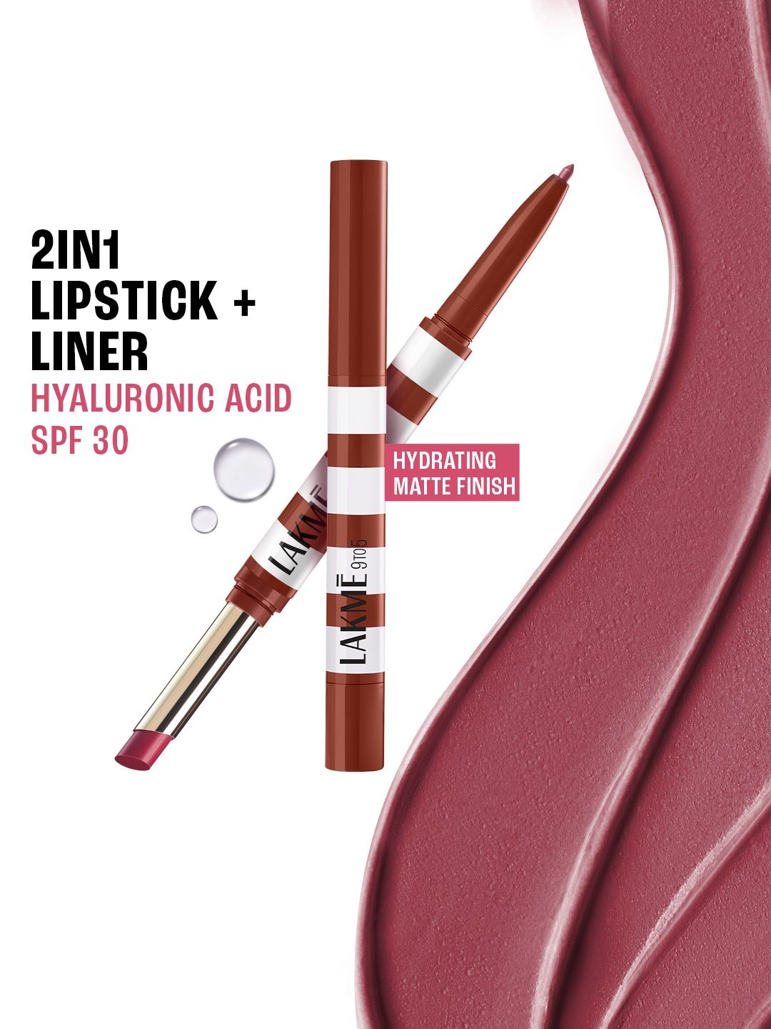 Lakme 9to5 Hya Beach Edit SPF 30 Matte Lipstick + Liner Duo 2+0.2g - Pro Pink Medium-picture-20