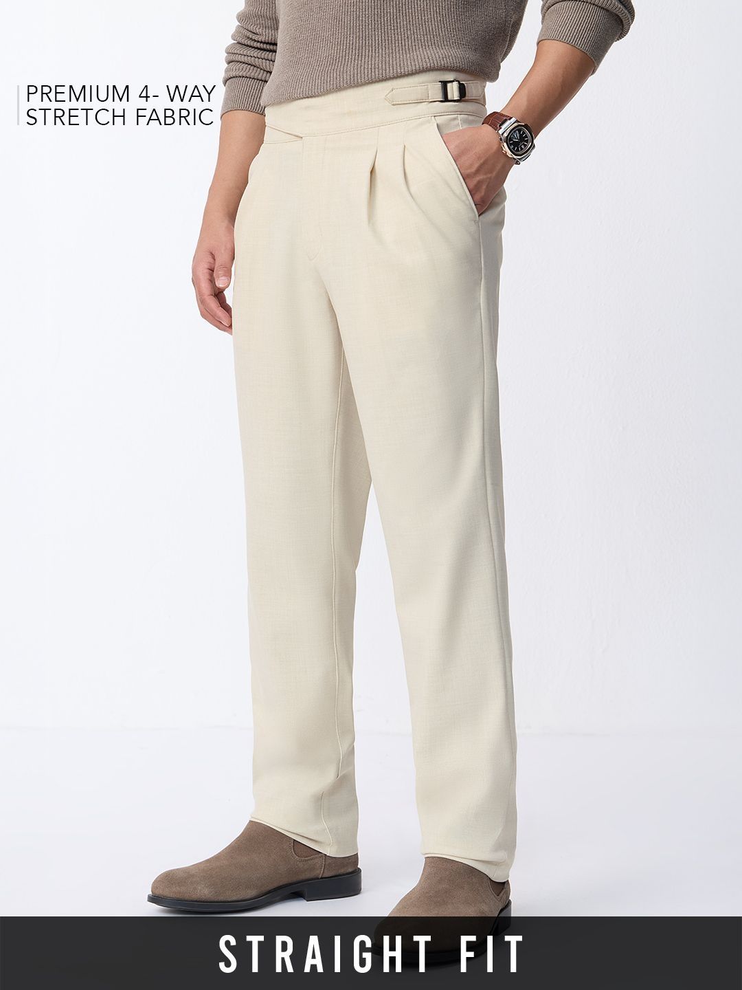 The Souled Store Men Straight Fit Pleated Trousers-image-14