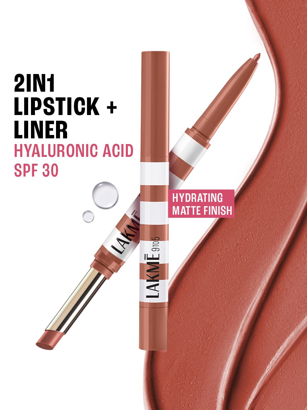 Lakme 9to5 Hya Beach Edit SPF 30 Matte Lipstick + Liner Duo 2+0.2g - Beachy Nude-picture-32