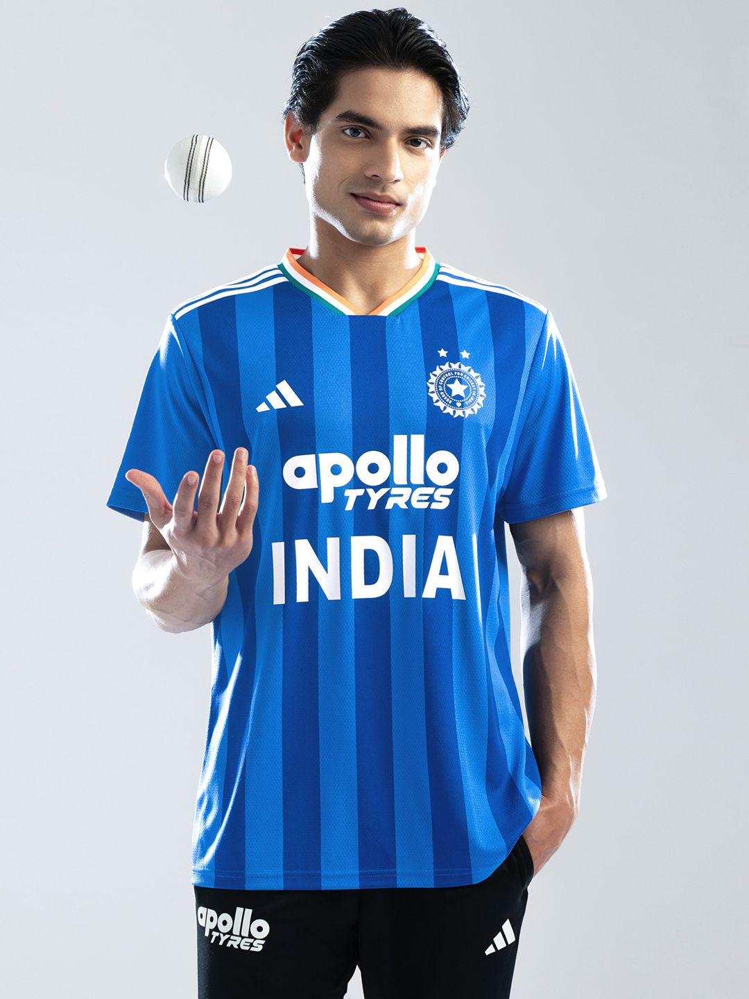 ADIDAS Typography Printed V-Neck Aeroready Indian Cricket Team T-shirt