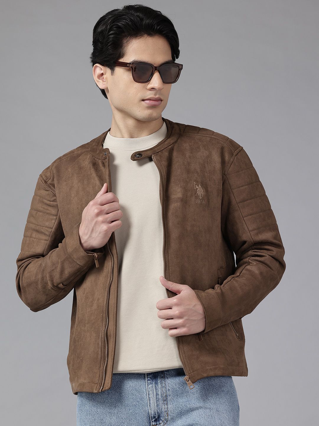 U.S. Polo Assn. Denim Co. Band Collar Suede Finish Tailored Jacket