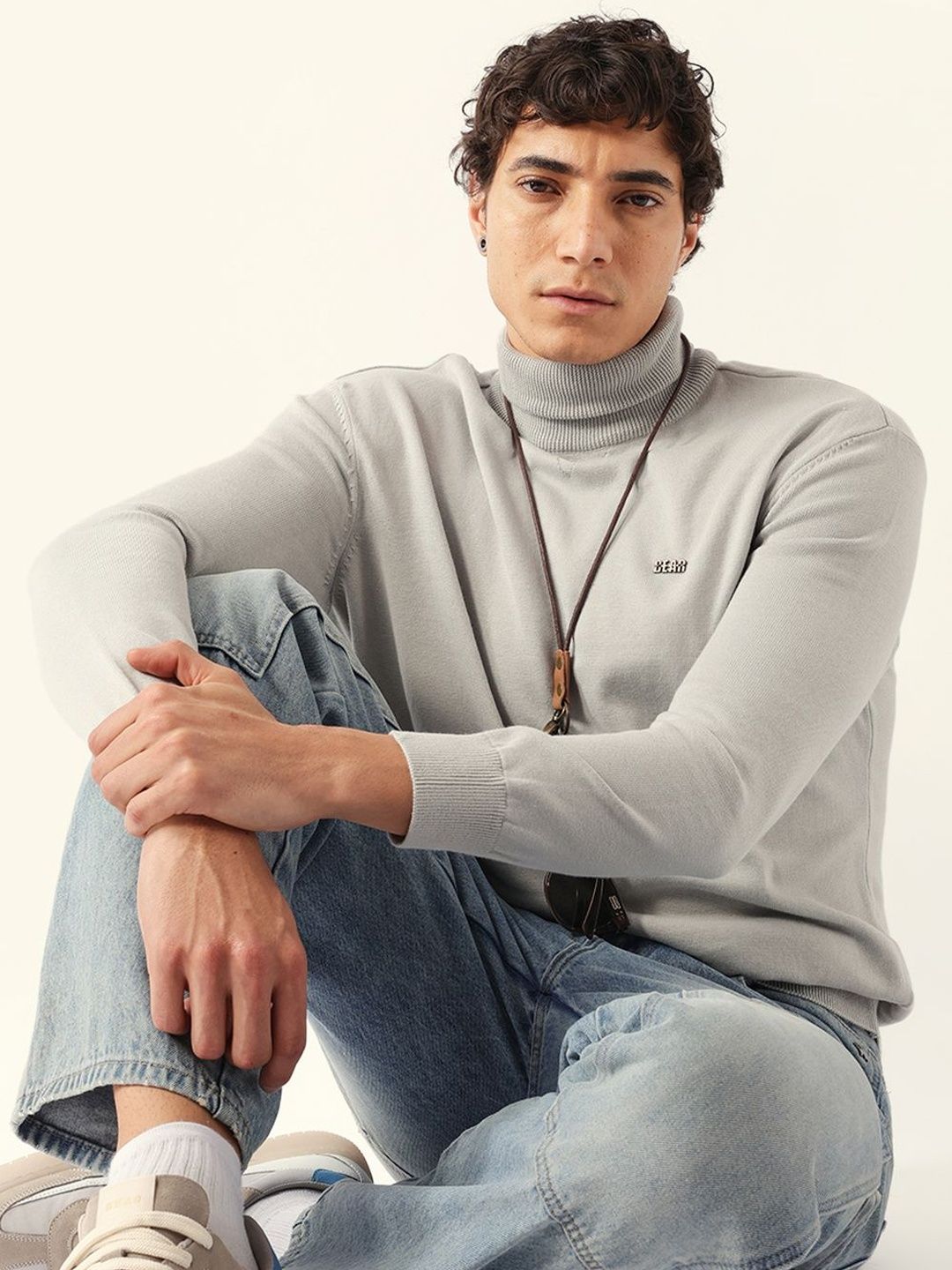 THE BEAR HOUSE Men Cotton Solid Turtle Neck Tshirt-image-31