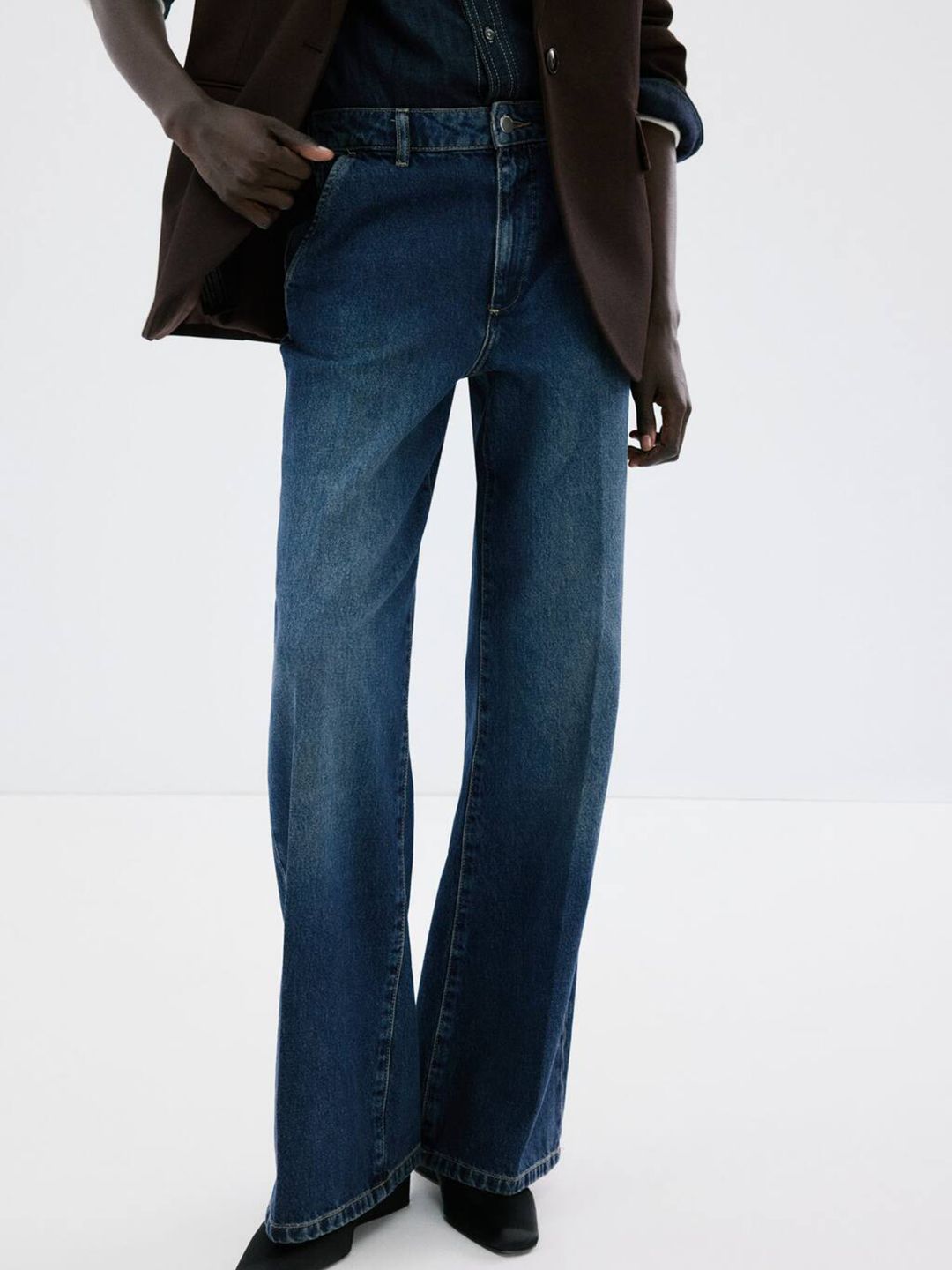 MANGO Women Pure Cotton Wide Leg Mid-Rise Jeans-picture-19