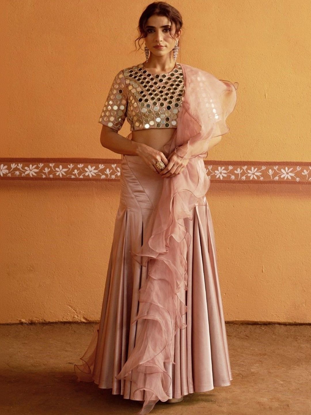 THETAA Embellished Mirror Work Ready to Wear Lehenga & Blouse With Dupatta-picture-23