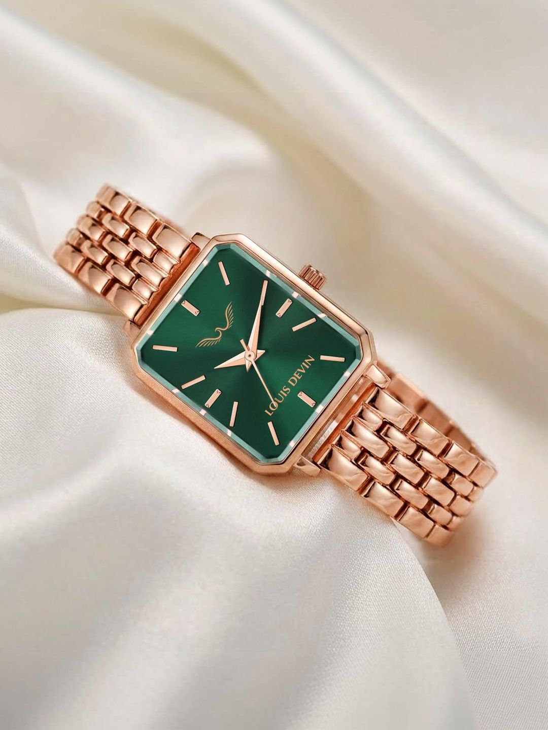 LOUIS DEVIN Women Dial & Bracelet Style Straps Analogue Watch LD-LS193-GRNRGCH-image-8
