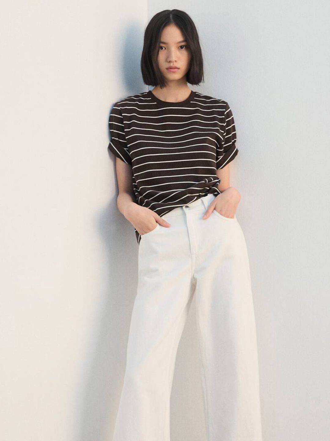 MANGO Women Striped Pure Cotton T-shirt
