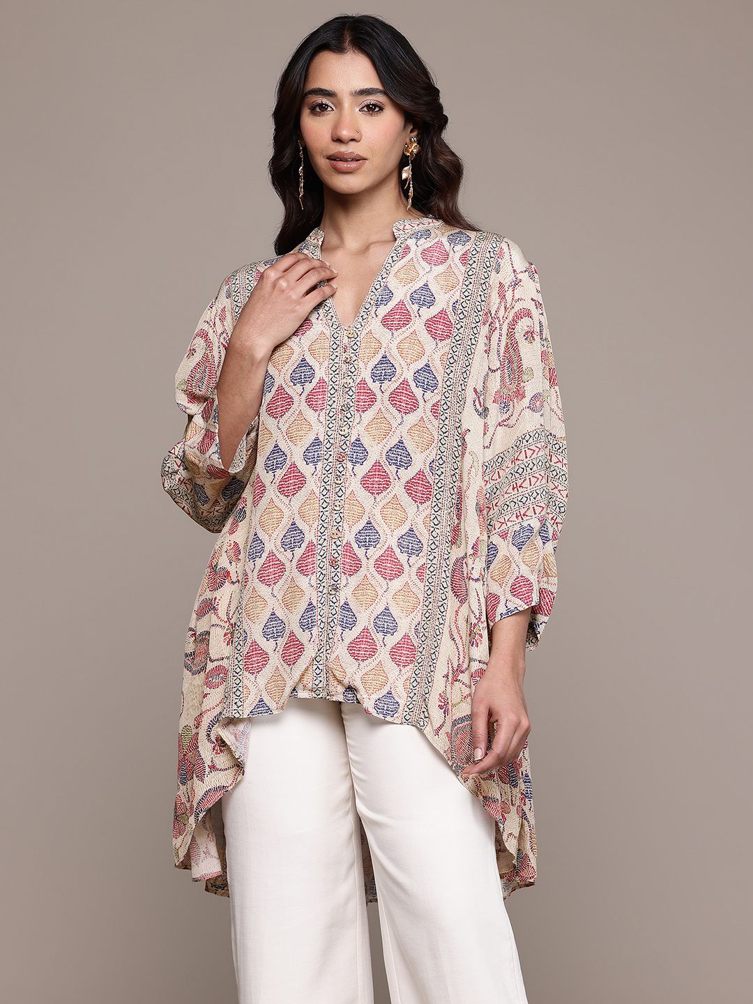 Ritu Kumar Geometric Print Ethnic Longline Asymmetric Hem Top-picture-3