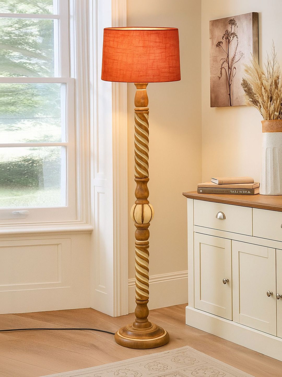 Glowhere Knot Red & Brown Textured Wood Cylinderical Shape Floor Lamp-picture-2