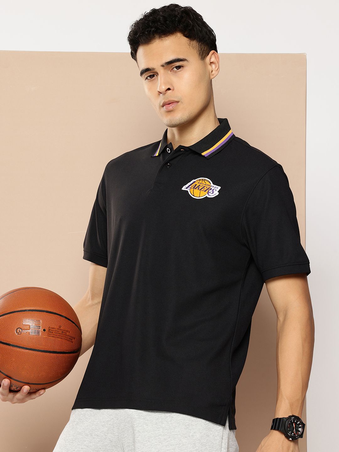 NBA Los Angeles Lakers Applique Polo Collar Sports T-shirt-picture-18