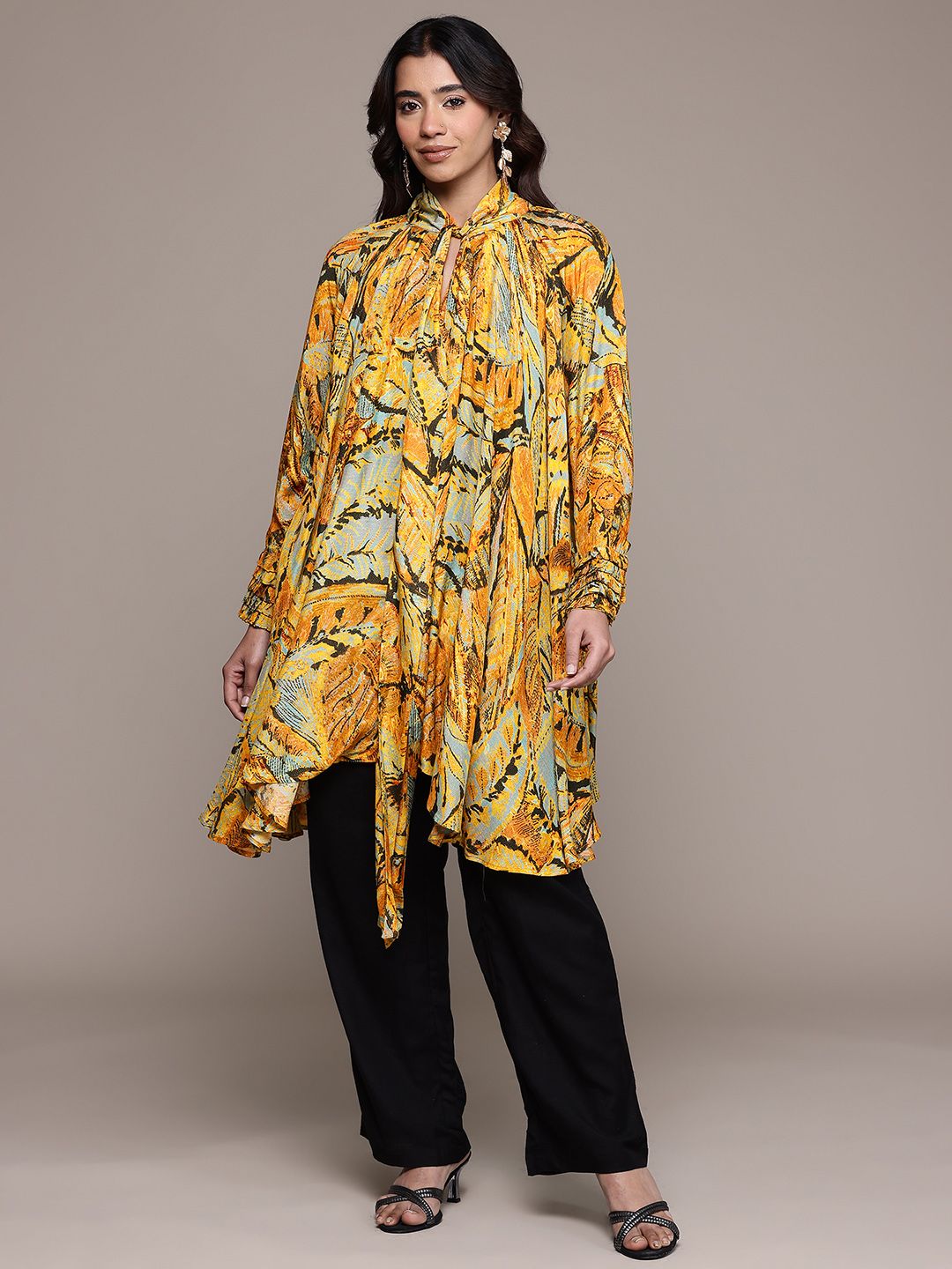 Ritu Kumar Print Tie-Up Neck Longline Asymmetric Hem Top-picture-2