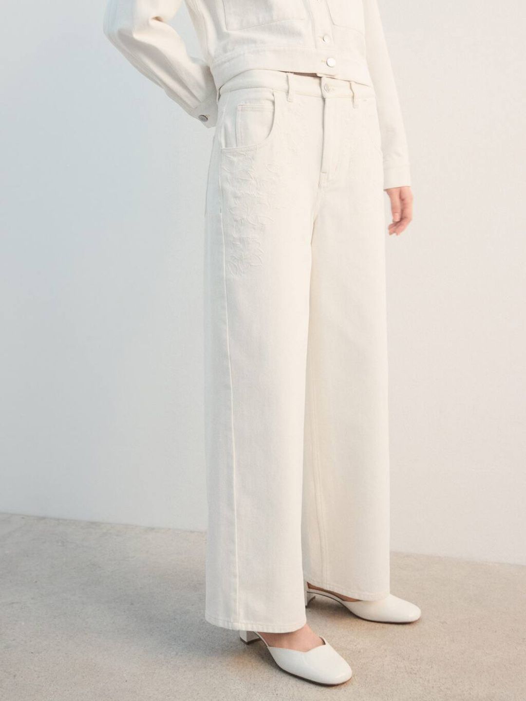 MANGO Women Wide Leg Pure Cotton Mid-Rise Jeans-picture-41