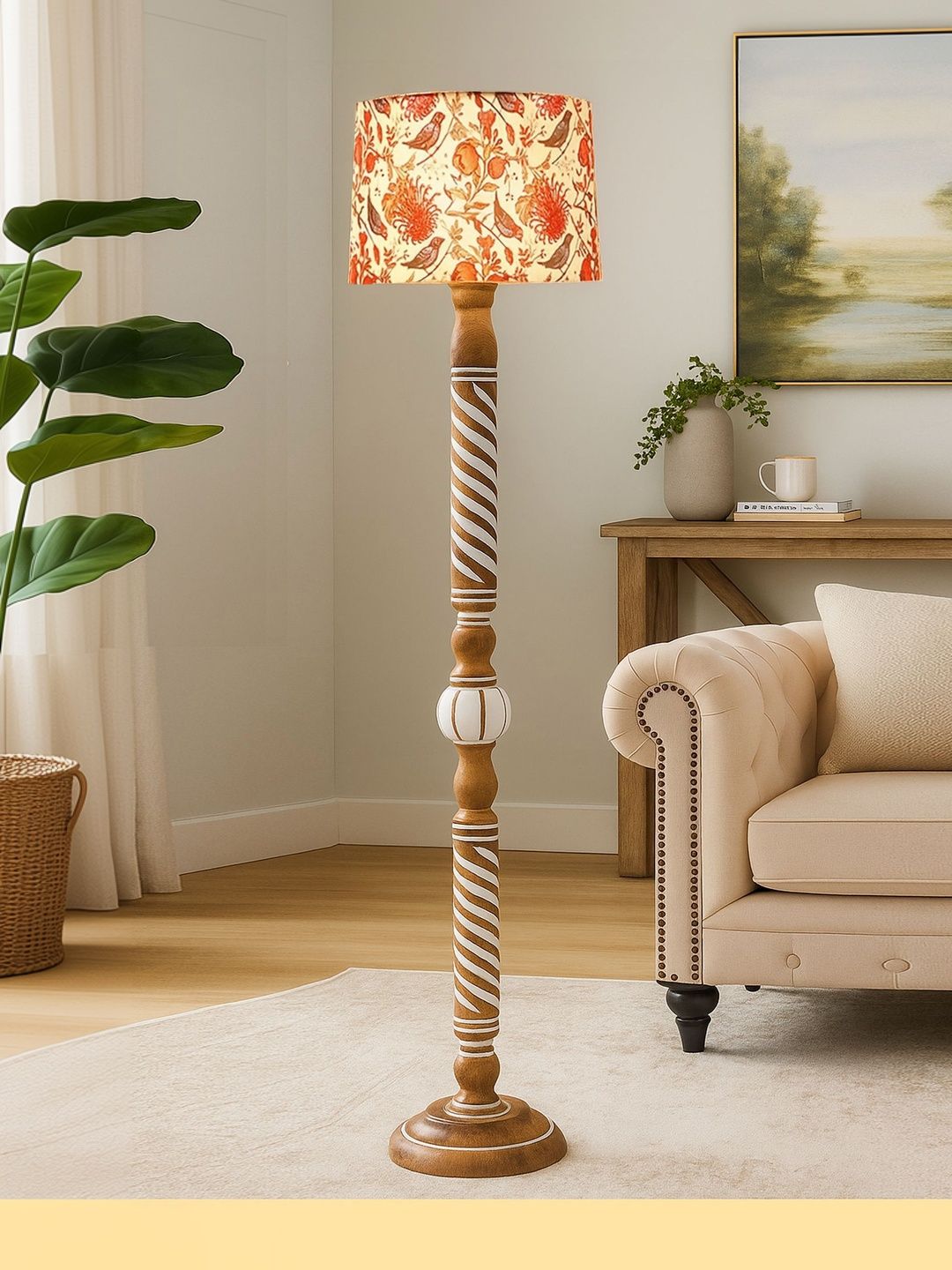 Glowhere Knot Orange & Brown Textured Wood Cylinderical Shape Floor Lamp-image-45