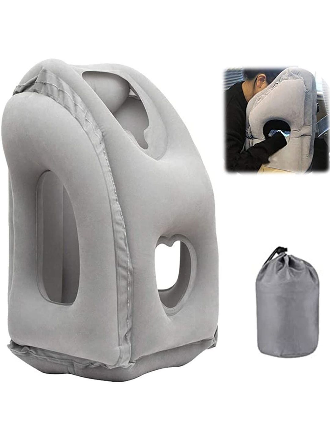 MAYCREATE Grey Polyester Inflatable Travel Pillow-image-28