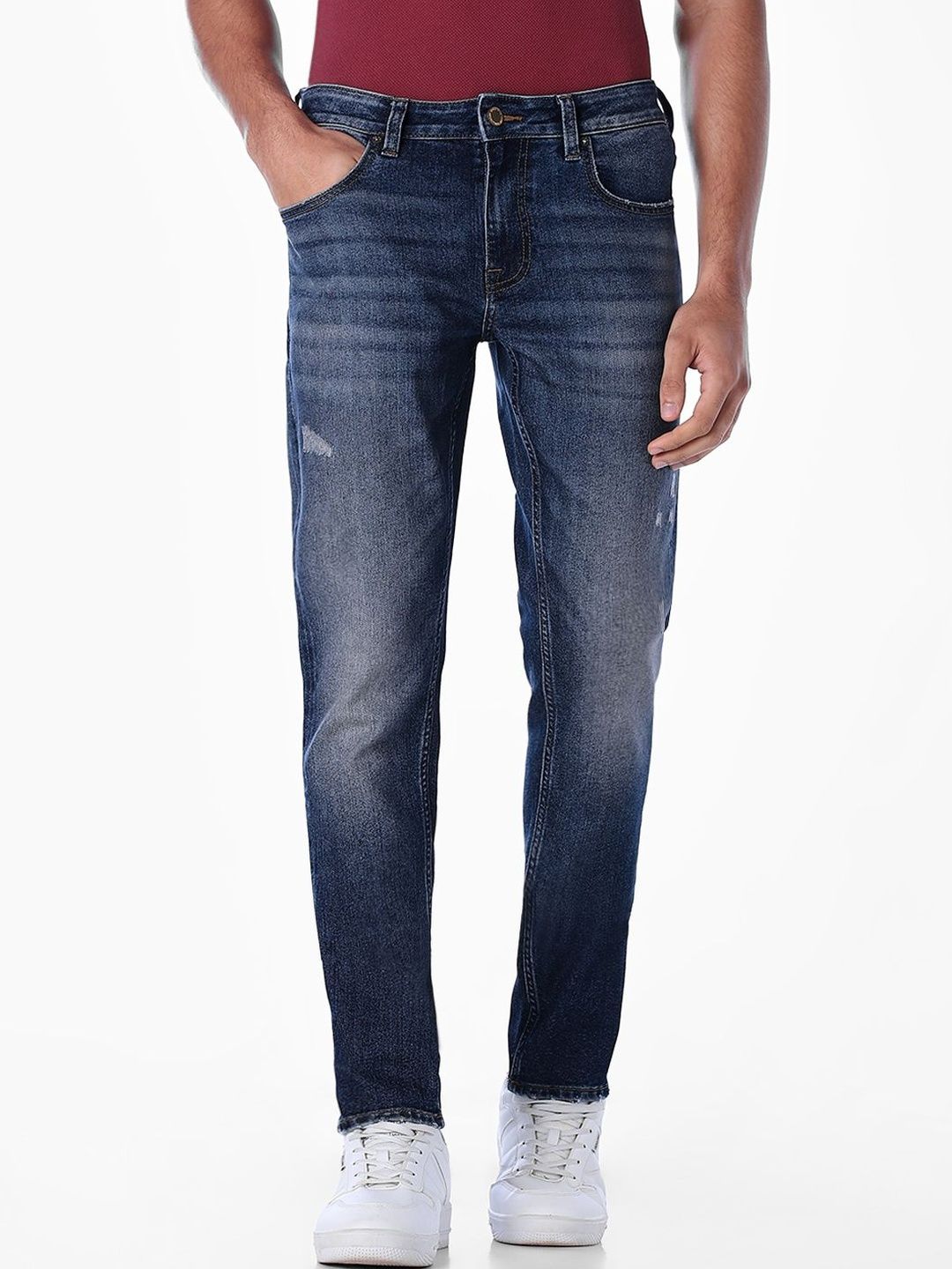 Jack & Jones Men Slim Fit Low-Rise Mildly Distressed Light Fade Stretchable Jeans-picture-32
