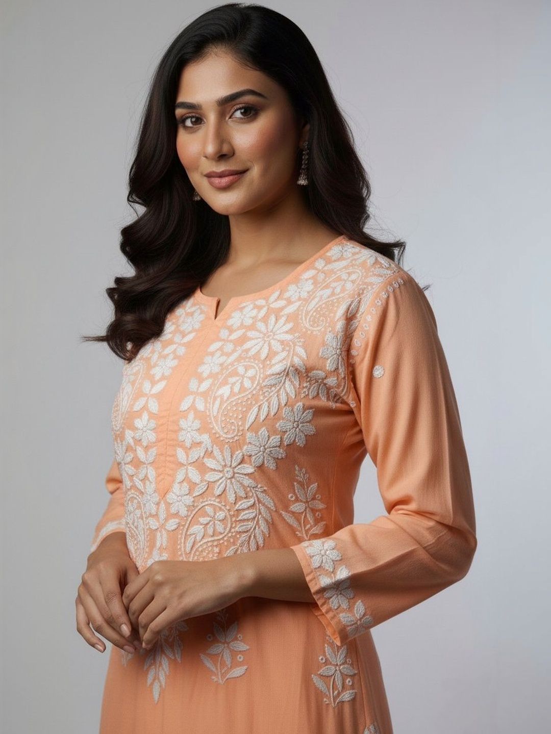 Meenachikankari Embroidered Chikankari Modal Chikankari Kurti-picture-38