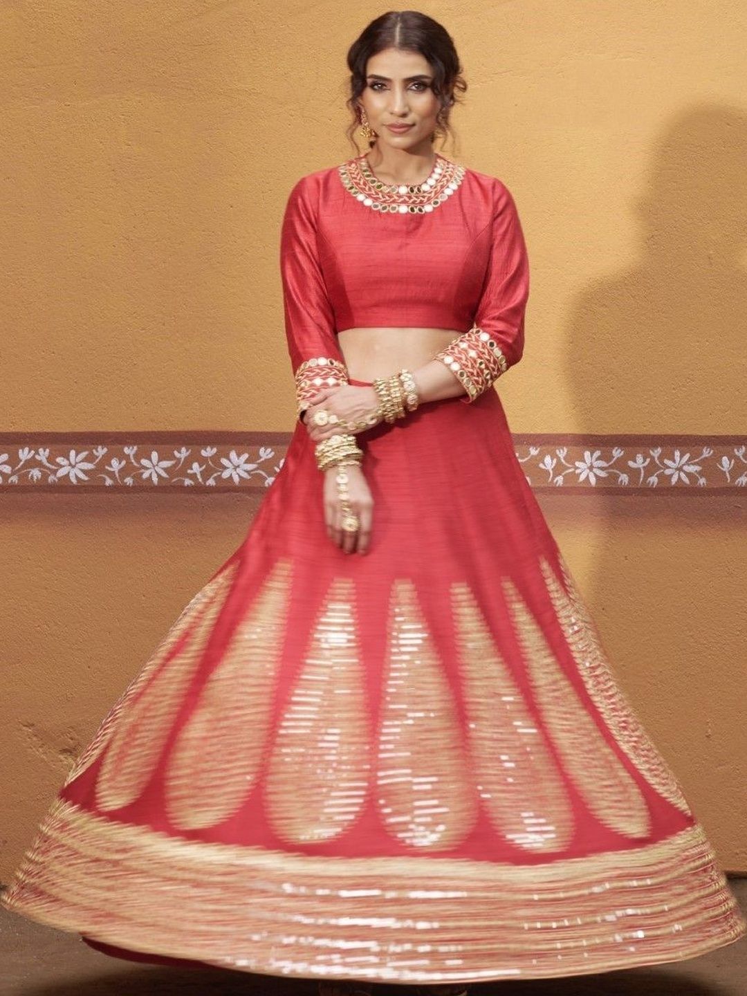 THETAA Embellished Mirror Work Semi-Stitched Lehenga & Blouse With Dupatta-picture-31