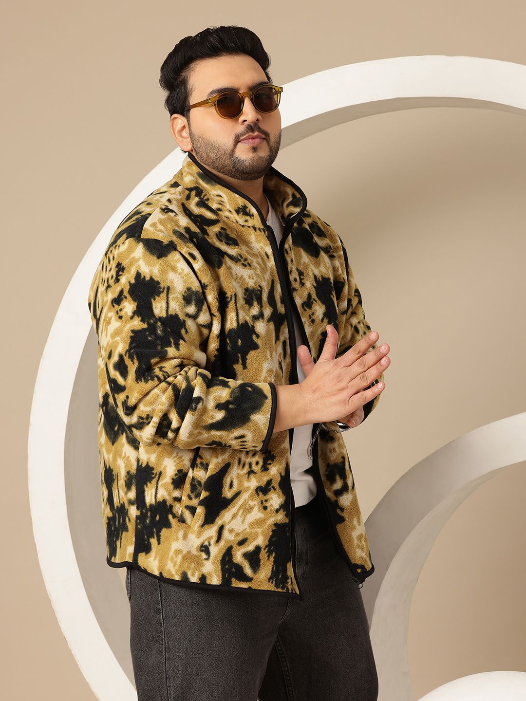 Sztori Plus Size Abstract Printed Stand Collar Tailored Jacket-picture-25