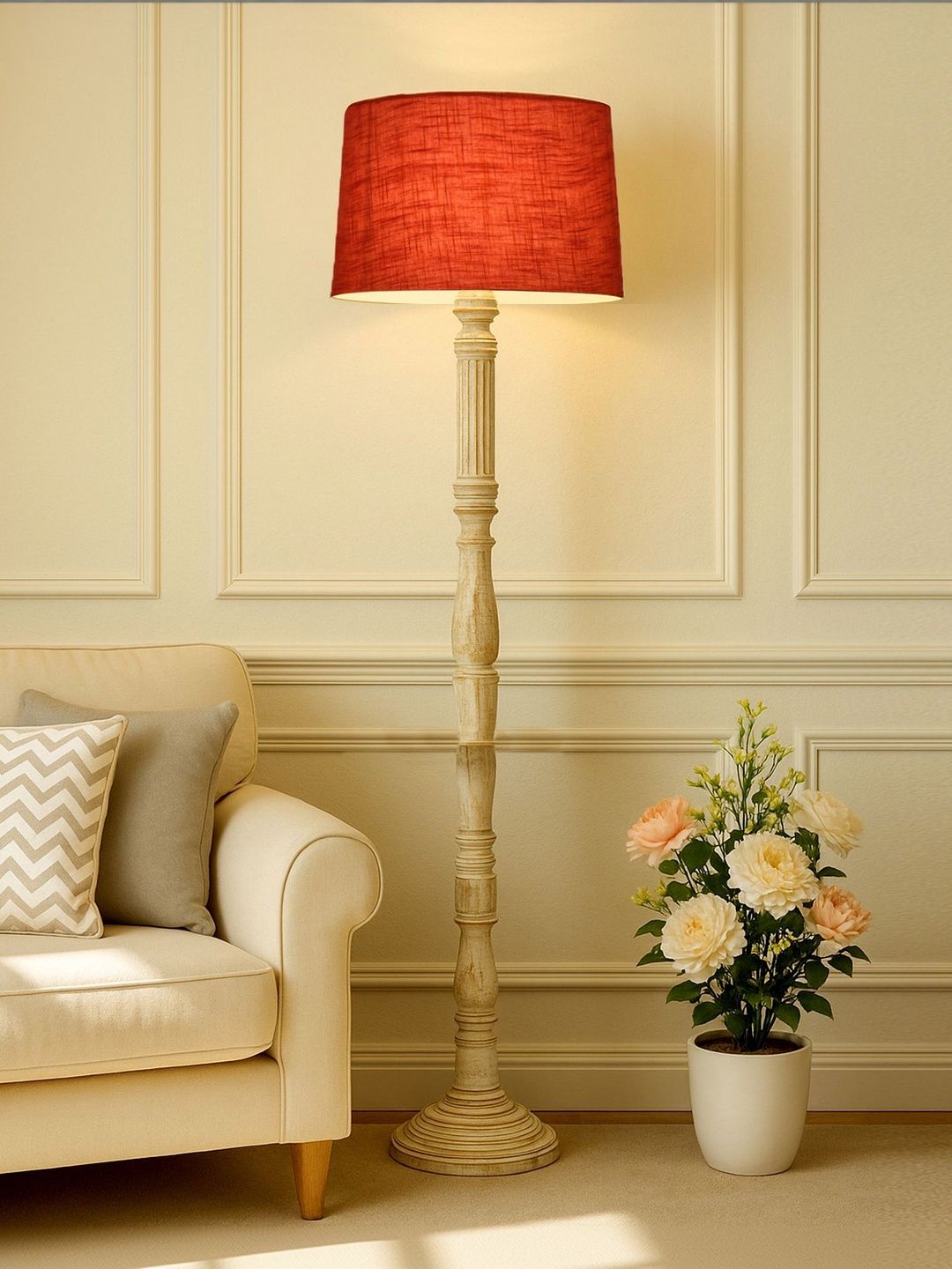 Glowhere Knot Red & Brown Textured Wood Cylinderical Shape Floor Lamp-image-23