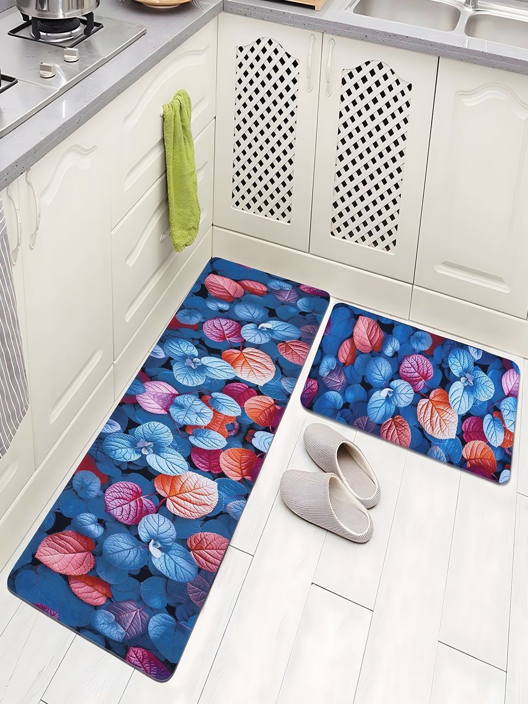 Aura Blue & Red Printed Anti-Skid 2Pcs Kitchen Mats-picture-58