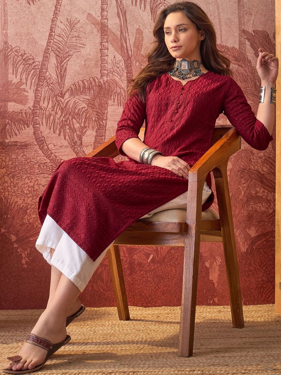 Sangria Embroidered Round Neck Calf Length Straight Kurtas-picture-55