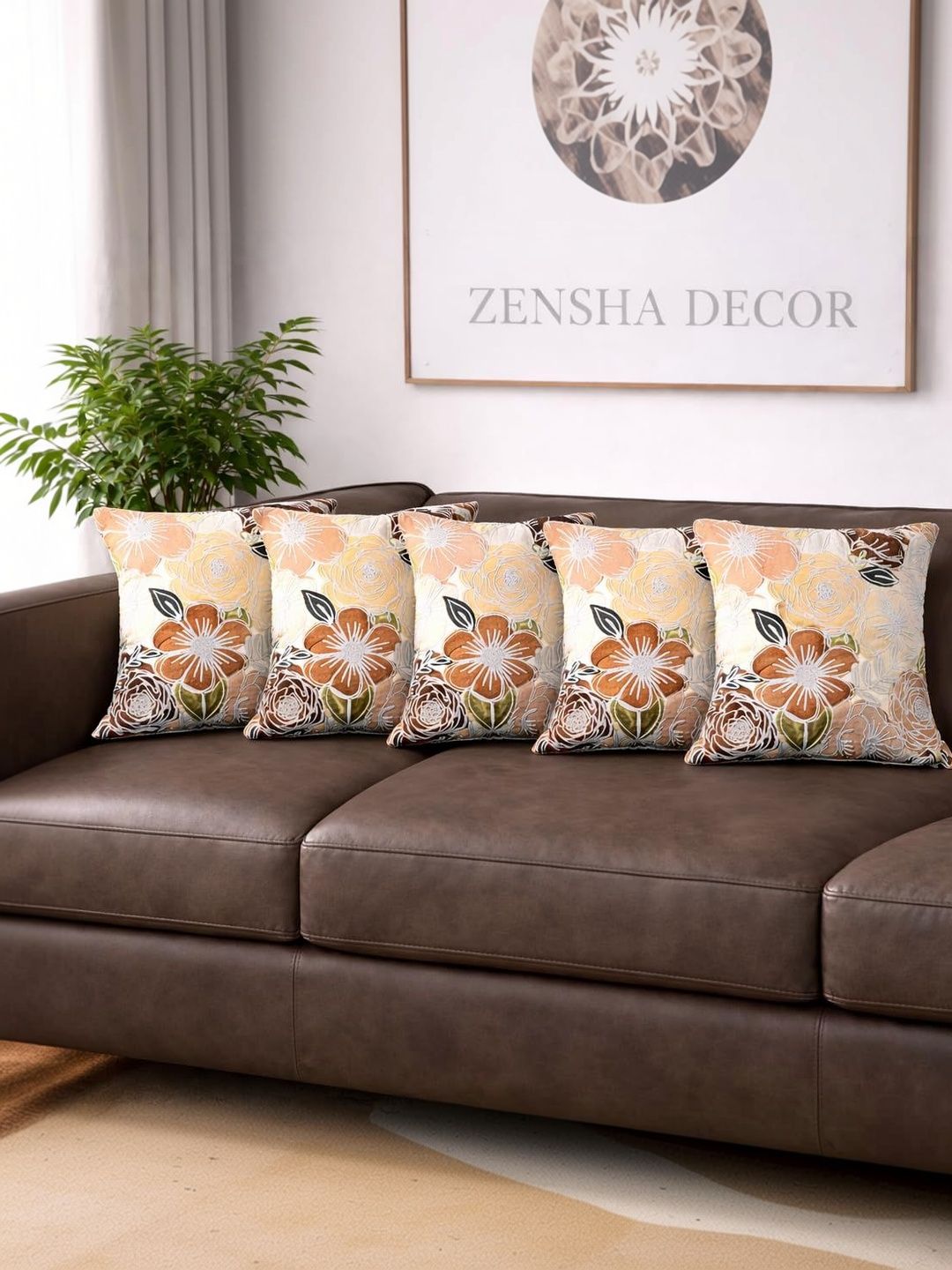 ZENSHA DECOR Multicoloured Set of 5 Floral Square Cushion Covers-picture-27