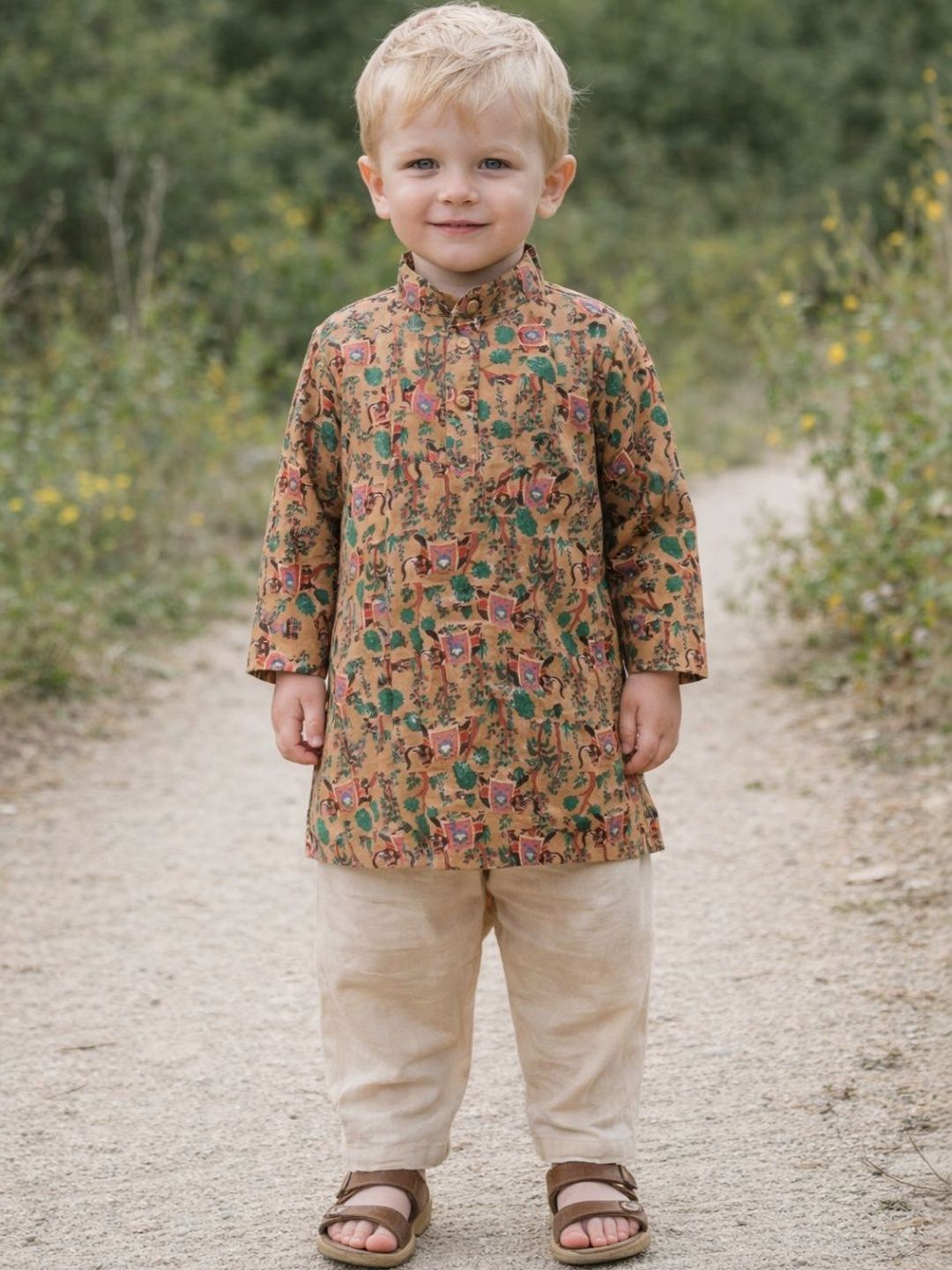 TRYBUY.IN Boys Ethnic Motifs Printed Regular Pure Cotton Kurta with Trousers
