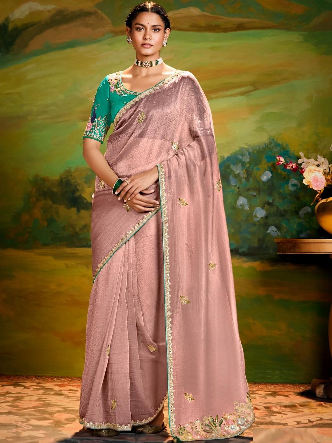 MAHALASA Orangaza Tissue Silk Zari Weaving Embroidery Work Wedding Saree-picture-13