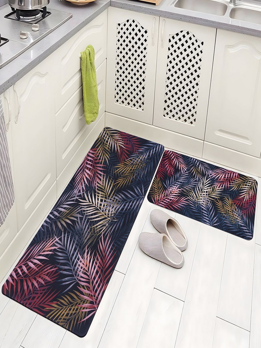 Aura Blue & Pink Printed Anti-Skid 2Pcs Kitchen Mats-image-22