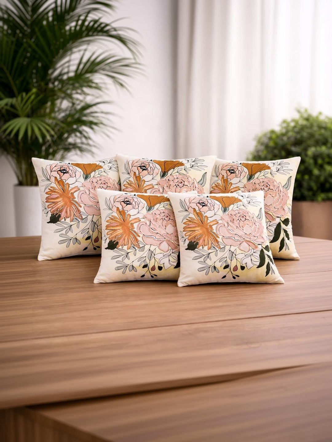 ZENSHA DECOR Multicoloured Set of 5 Floral Square Cushion Covers-picture-22