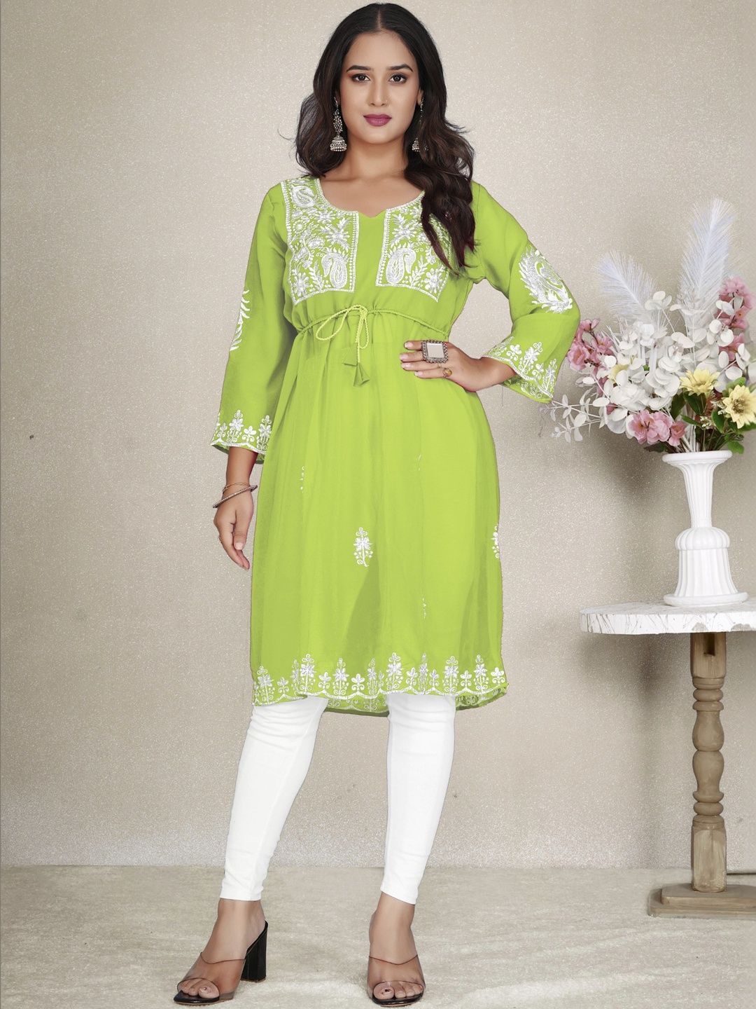 Moda Rapido Ethnic Motifs Embroidered Chikankari Pure Georgette Chikankari Kurti-picture-35