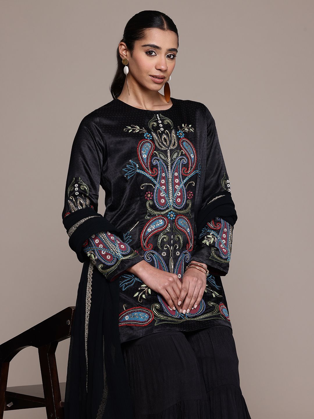 Ritu Kumar Women Ethnic Motifs Yoke Design Thread Work Kurta with Sharara & Dupatta-picture-13