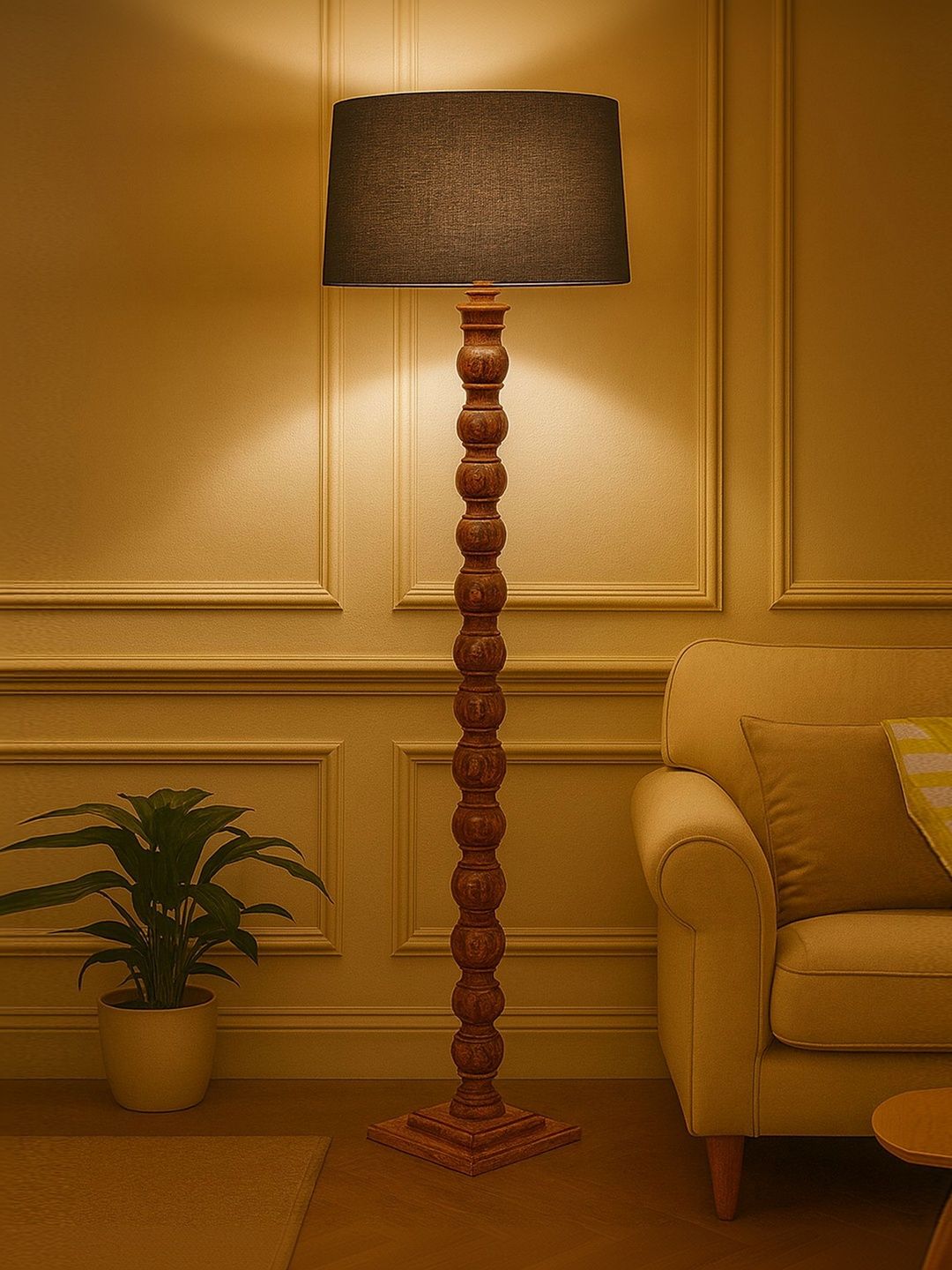 Glowhere Knot Grey & Brown Textured Wood Cylinderical Shape Floor Lamp-image-42