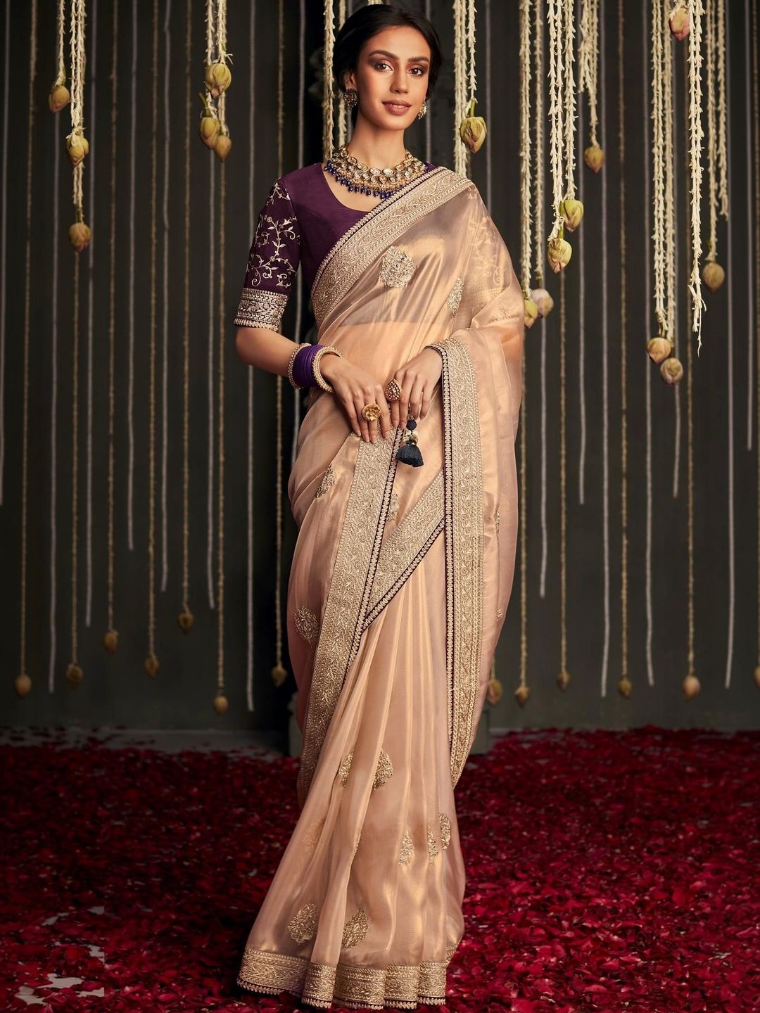MAHALASA Orangaza Tissue Silk Zari Weaving Embroidery Work Wedding Saree-picture-42