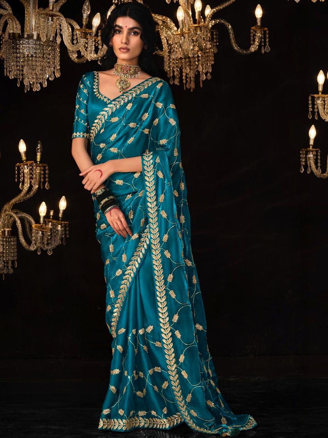 MAHALASA Orangaza Tissue Silk Zari Weaving Embroidery Work Wedding Saree-picture-15