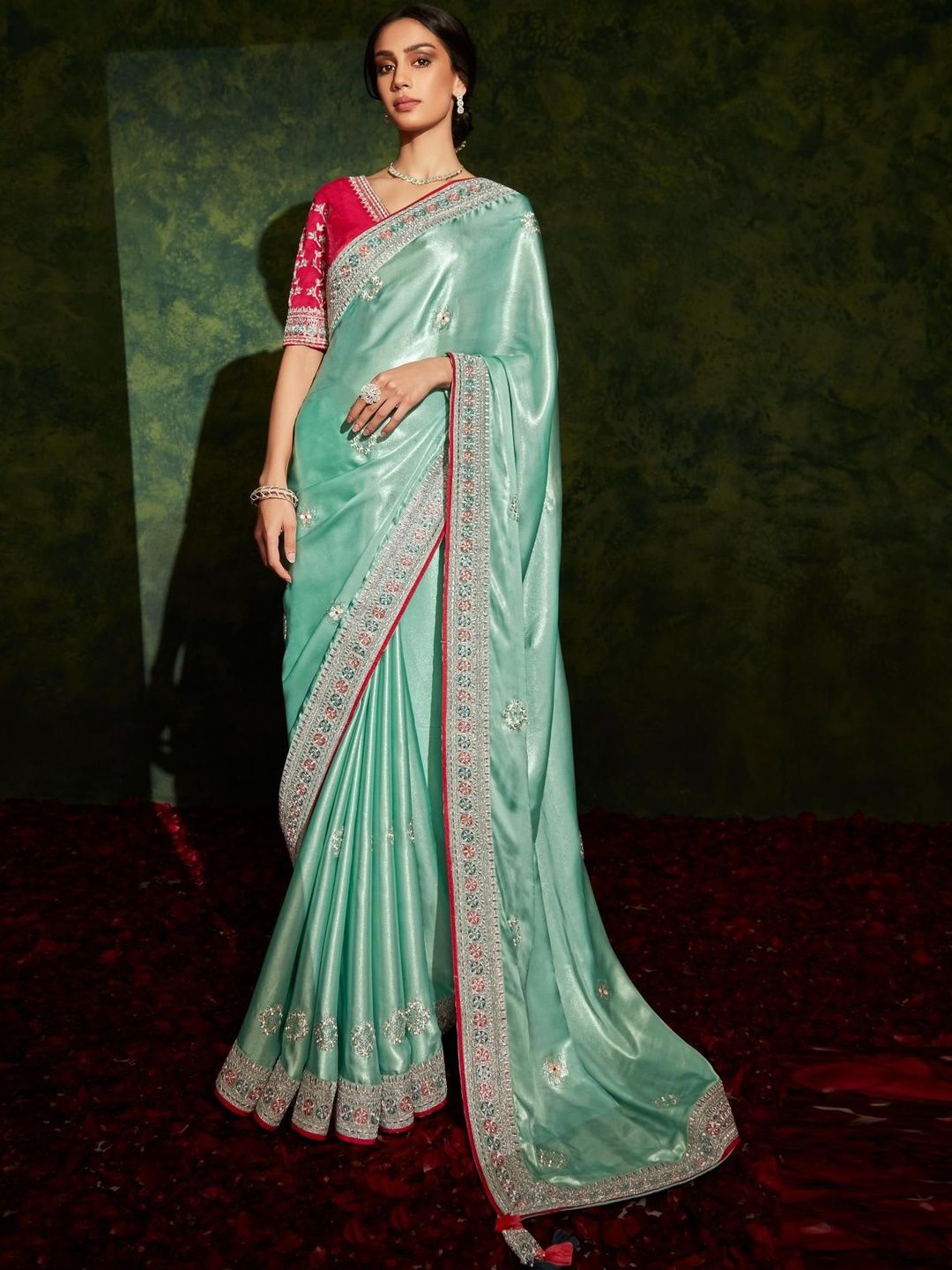 MAHALASA Embellished Embroidered Organza Heavy Work Saree-picture-54