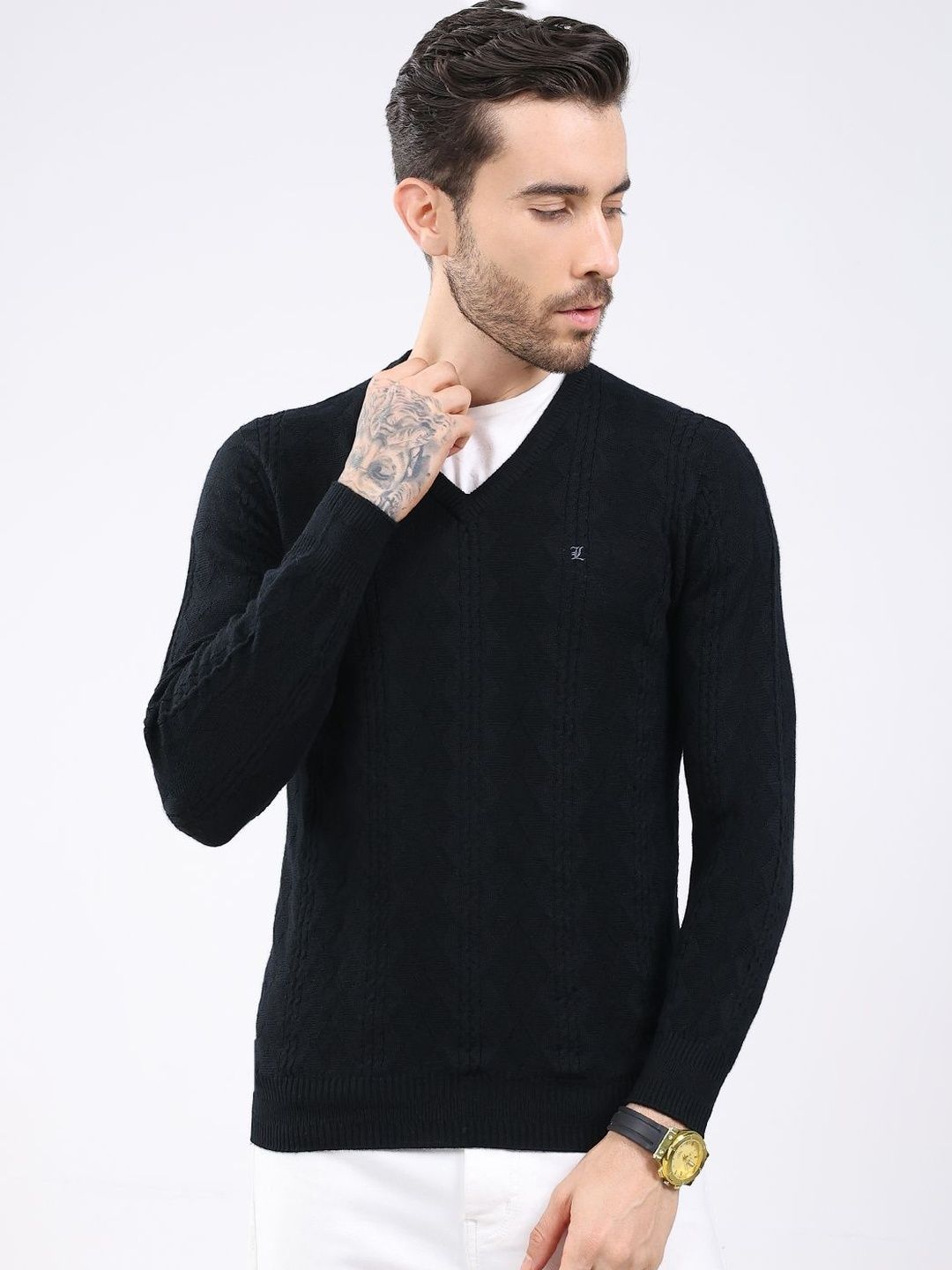 Monte Carlo Men Cable Knit Woollen Pullover-picture-10