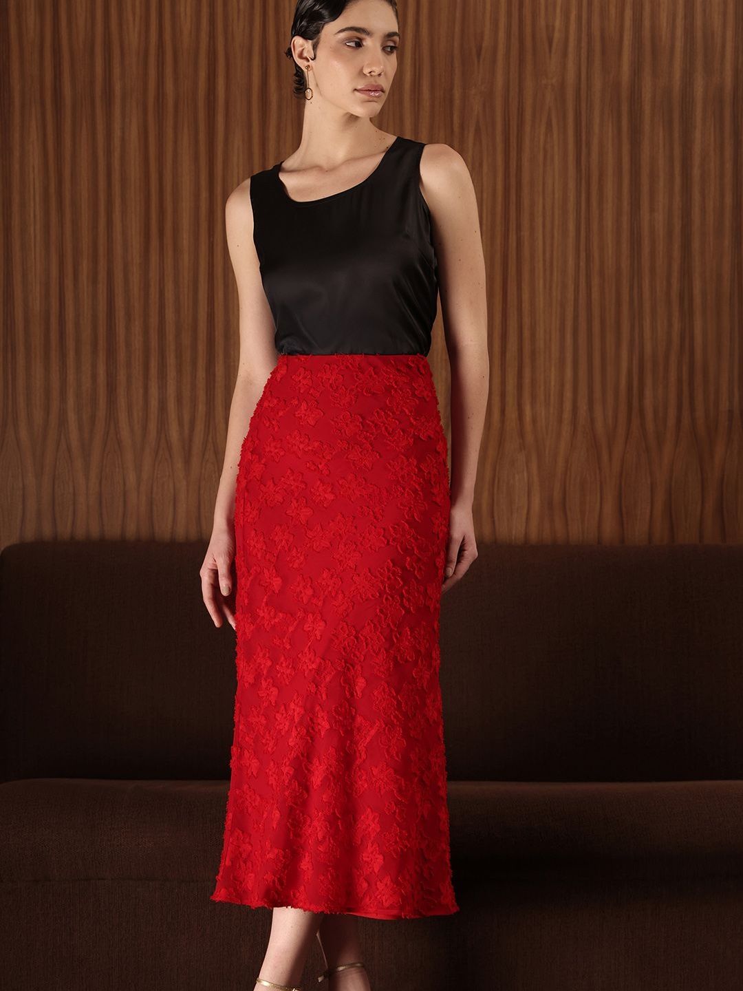 FableStreet Floral Midi A-Line Skirt