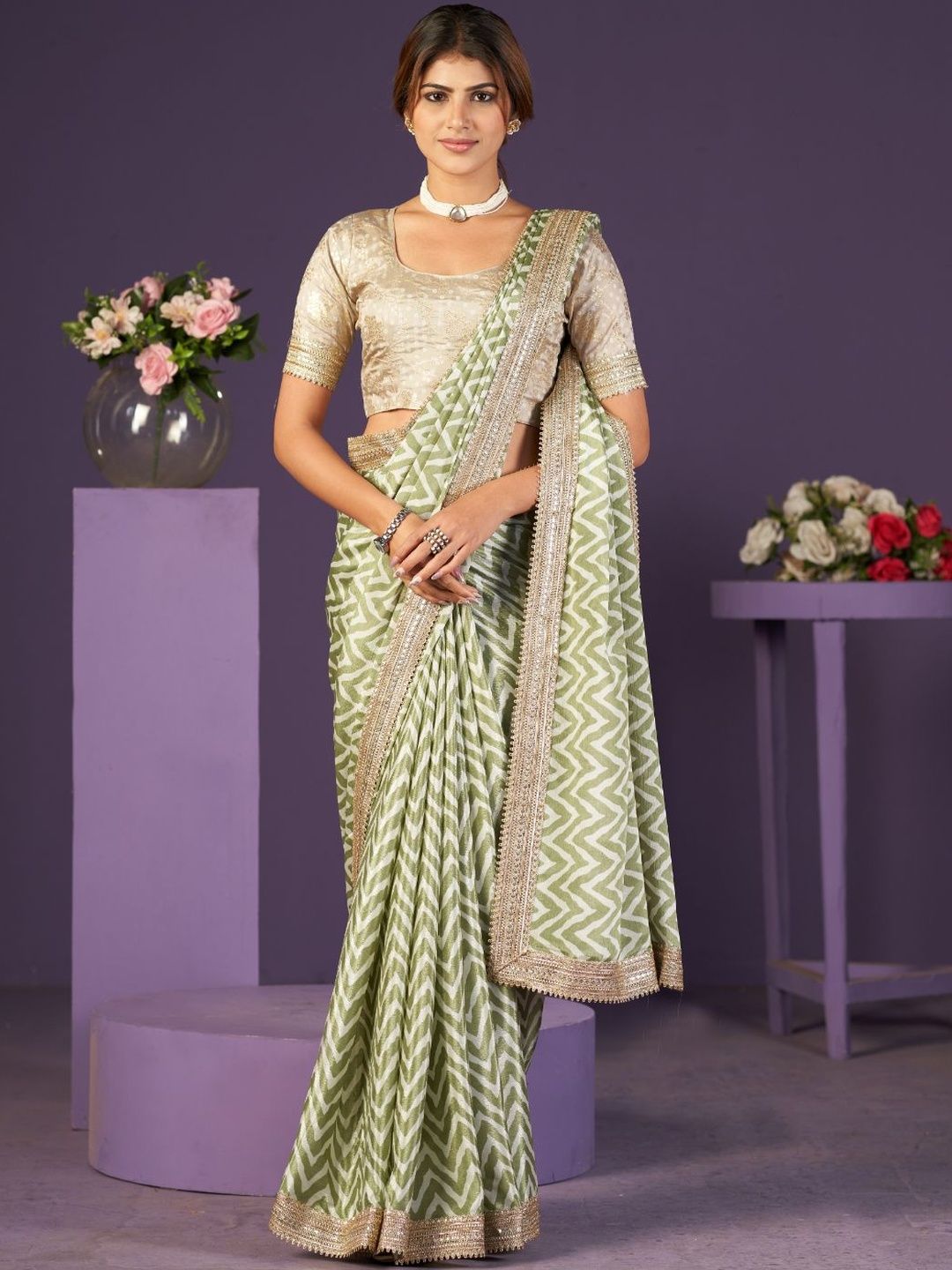 Parmila Fashion Sequinned Satin Leheriya Saree-picture-47