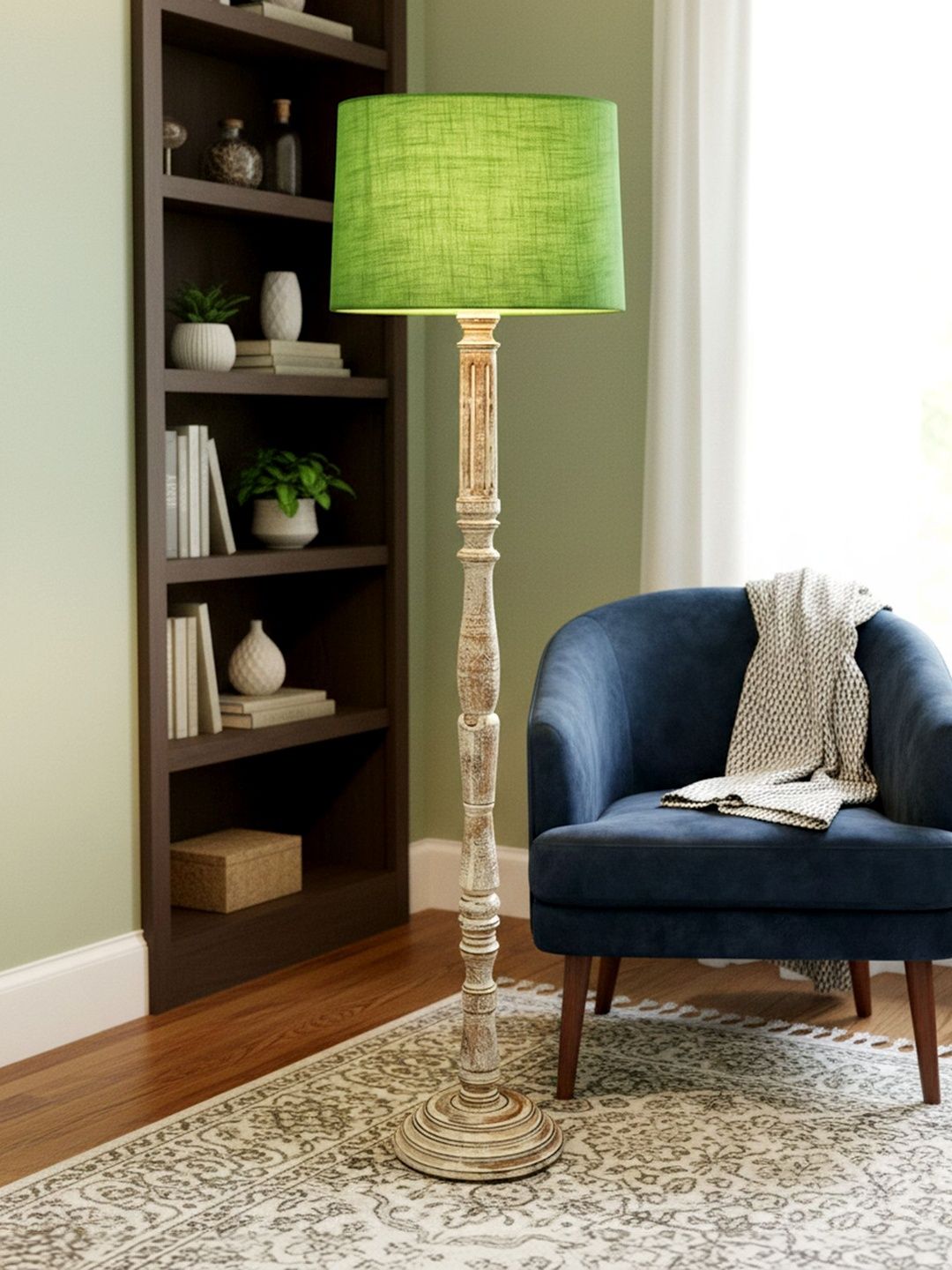 Glowhere Knot Green & Brown Textured Wood Cylinderical Shape Floor Lamp-picture-6