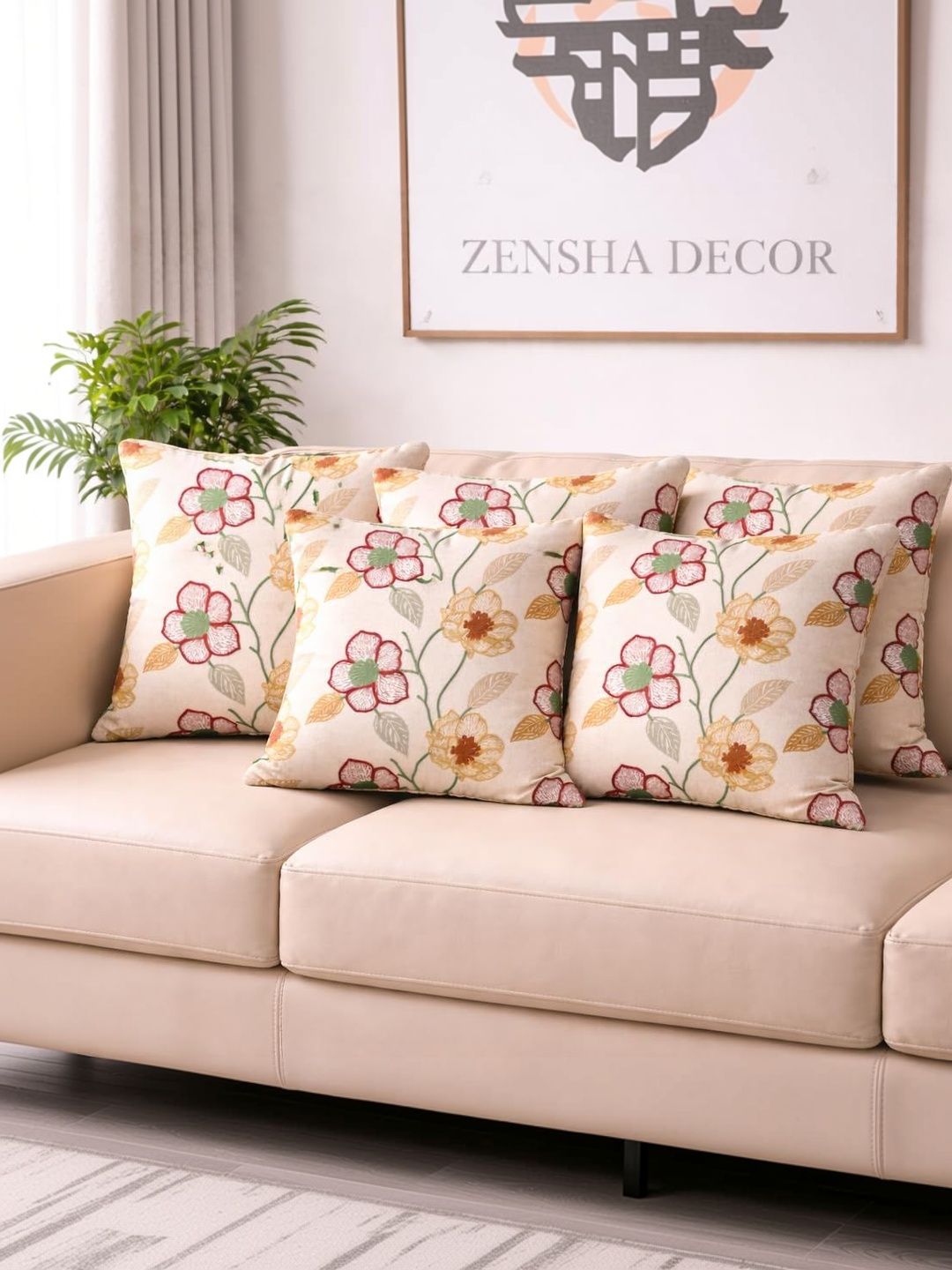 ZENSHA DECOR Multicoloured Set of 5 Floral Square Cushion Covers-picture-17