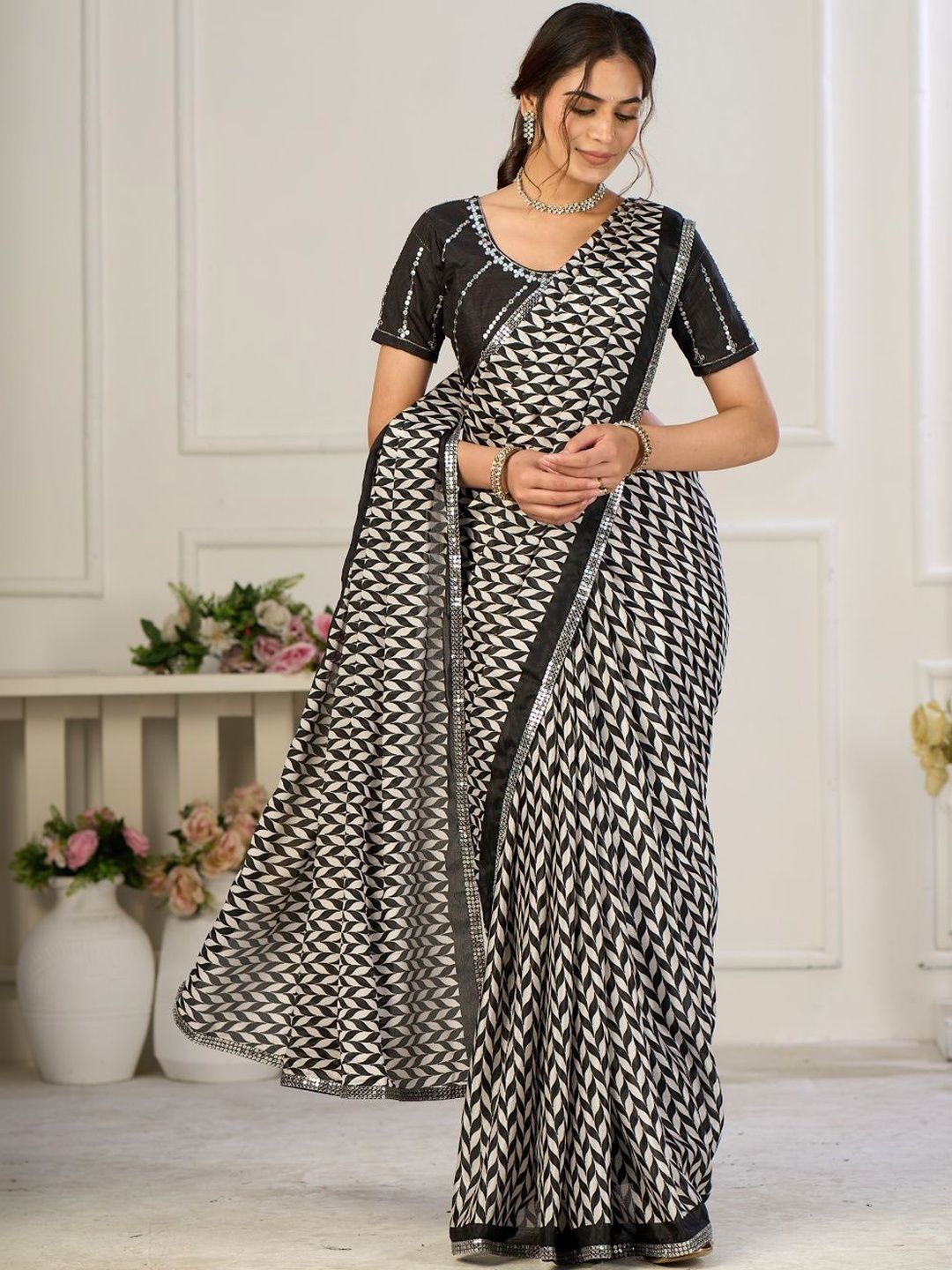 Parmila Fashion Sequinned Satin Designer Leheriya Saree-picture-21