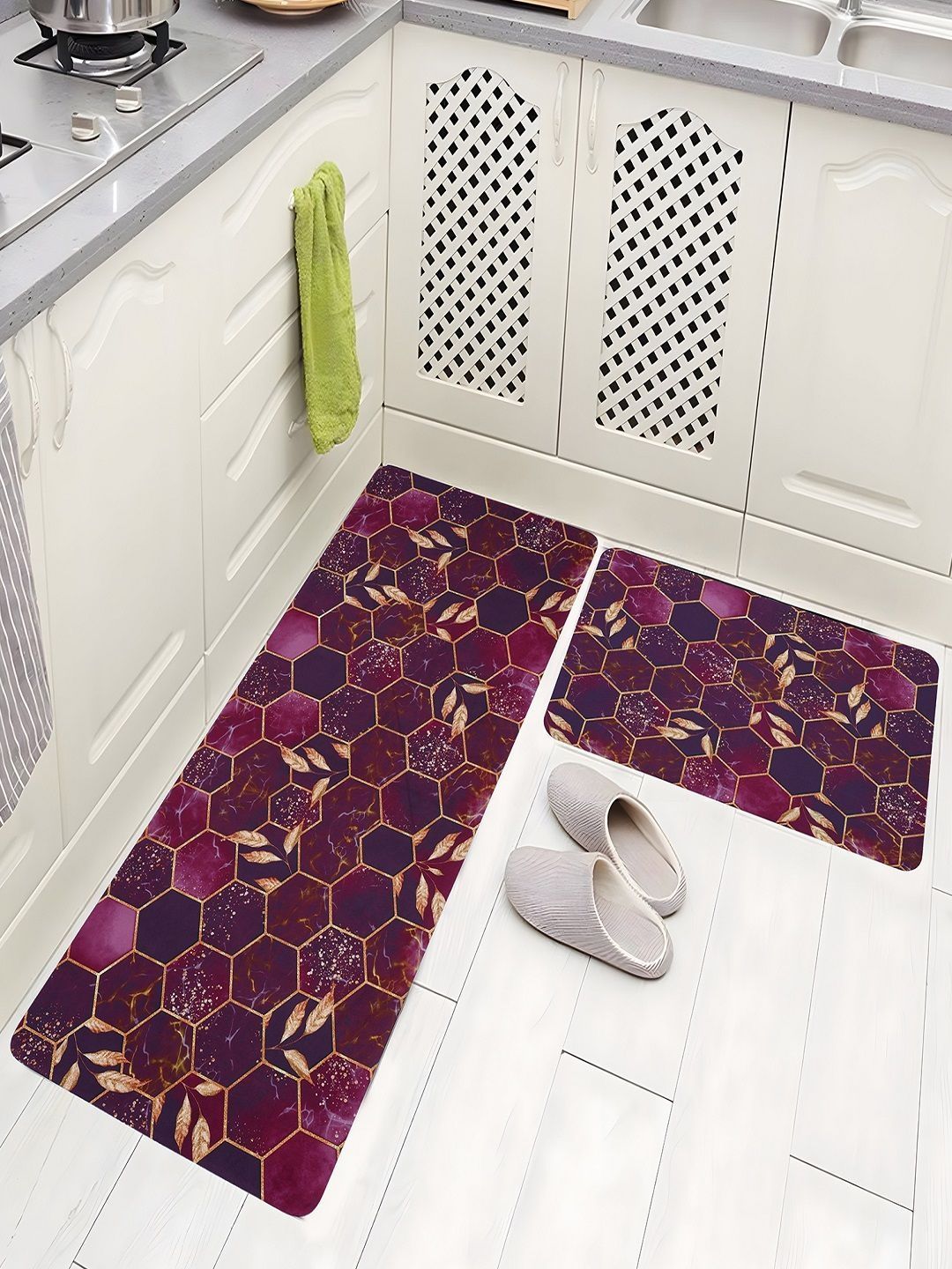 Aura Burgundy & Purple Printed Anti-Skid 2Pcs Kitchen Mats-picture-50