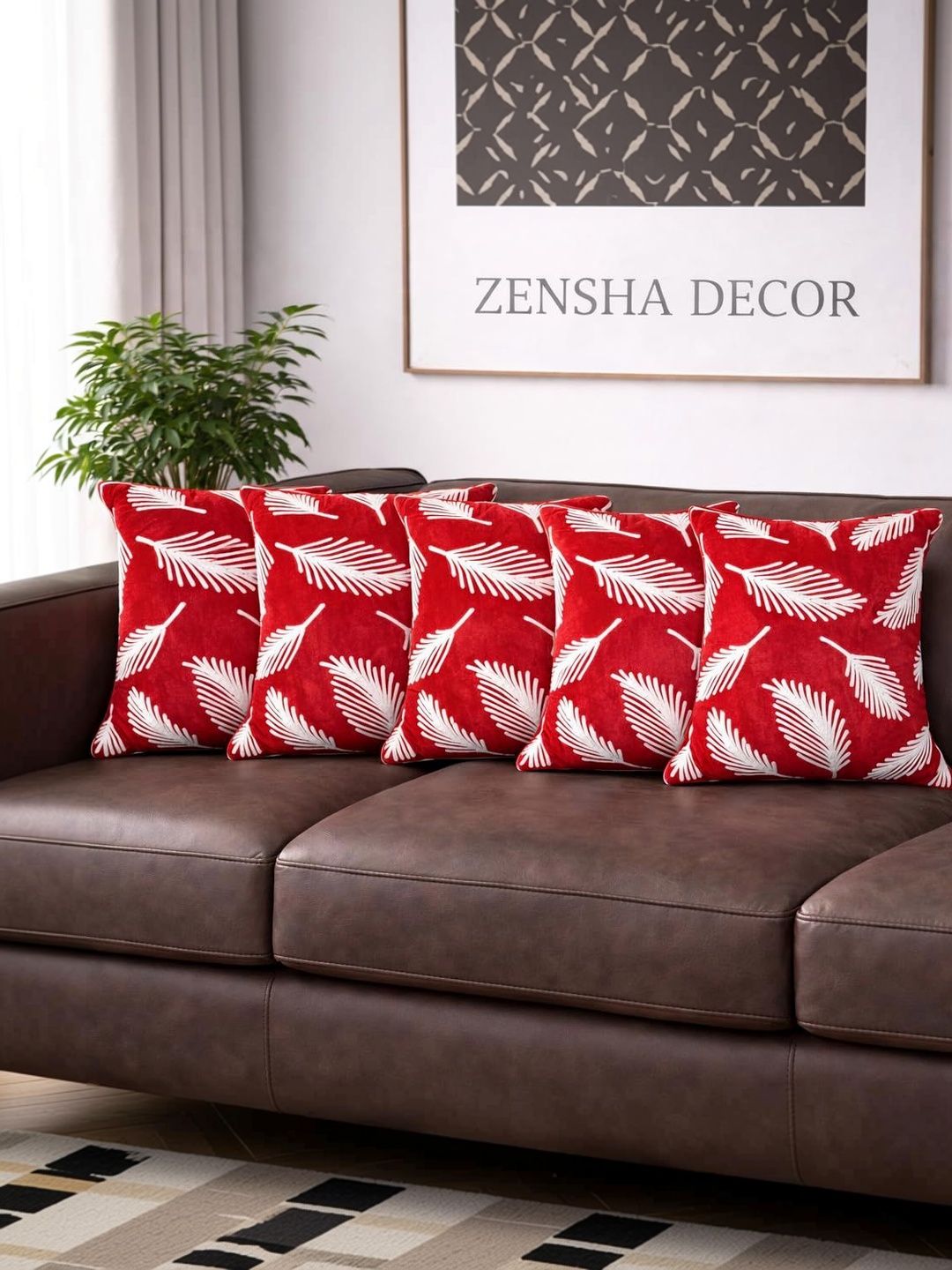 ZENSHA DECOR Maroon Set of 5 Square Cushion Covers-picture-14