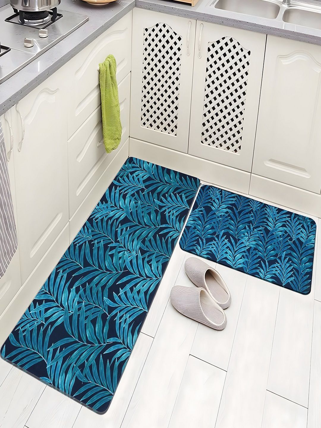Aura Blue & Navy Blue Printed Anti-Skid 2Pcs Kitchen Mats-image-26