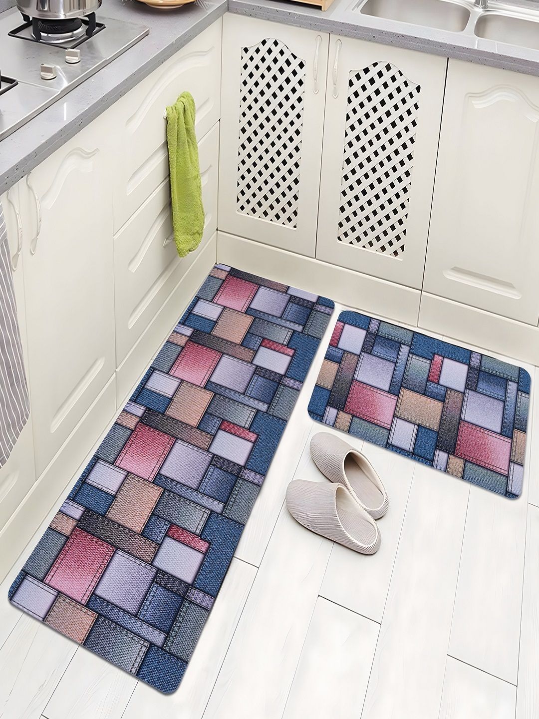 Aura Blue & Pink Printed Anti-Skid 2Pcs Kitchen Mats-image-19
