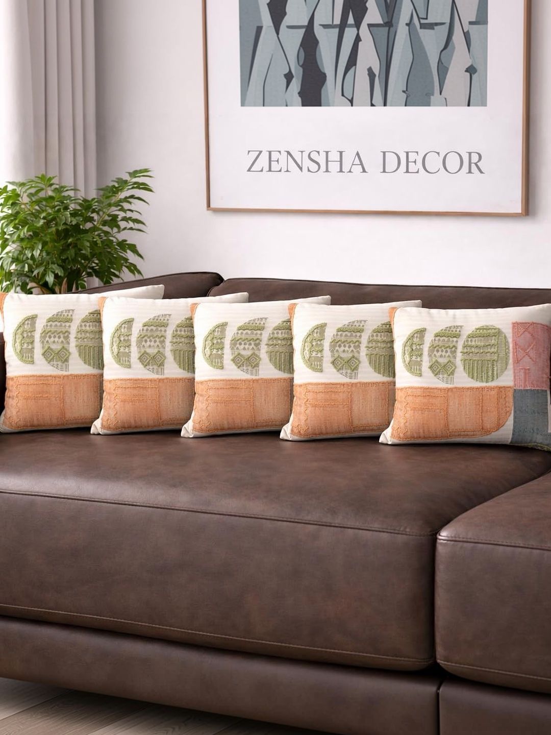 ZENSHA DECOR Orange Set of 5 Geometric Rectangle Cushion Covers-picture-9
