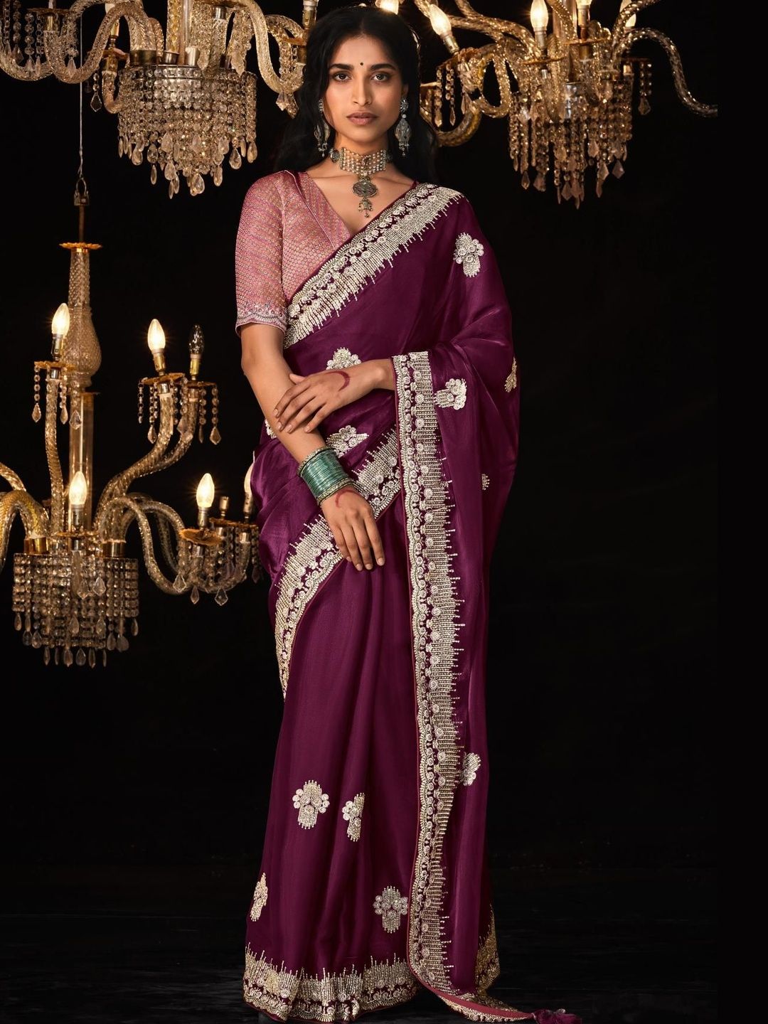 MAHALASA Orangaza Tissue Silk Zari Weaving Embroidery Work Wedding Saree-picture-12