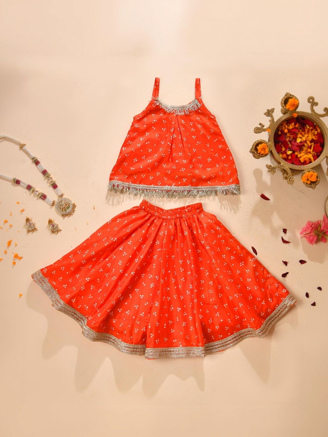 Rangpur Girls Printed Tie and Dye Ready to Wear Lehenga &-picture-20