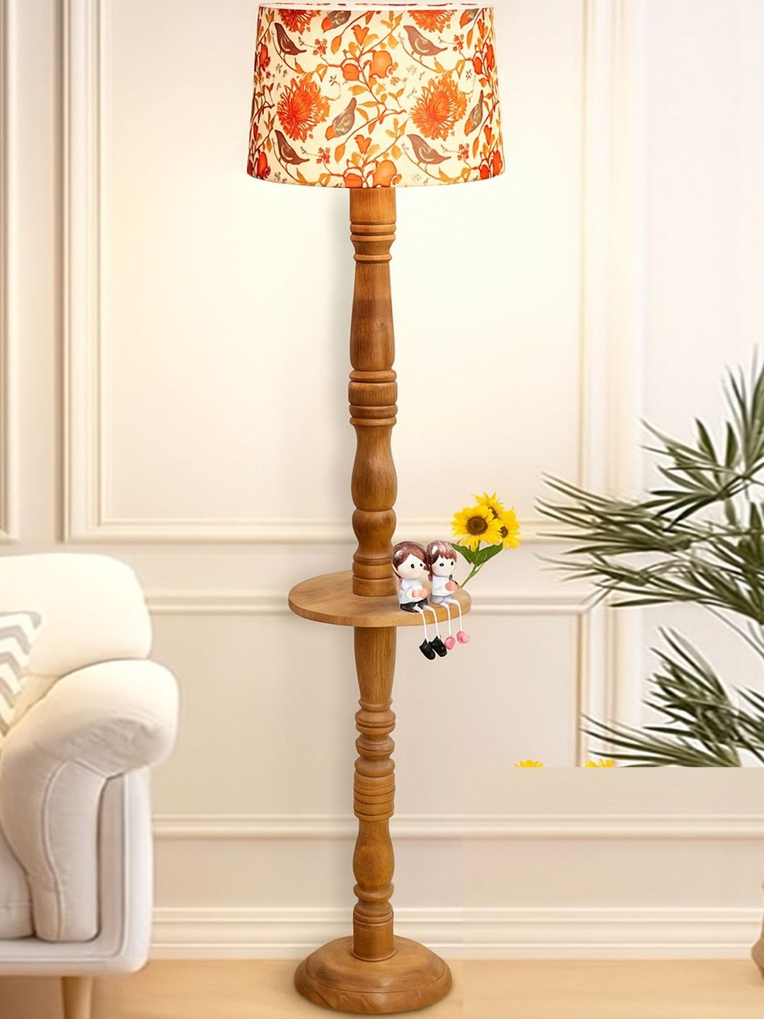 Glowhere Knot Red & Brown Printed Wood Cylinderical Shape Floor Lamp-picture-9